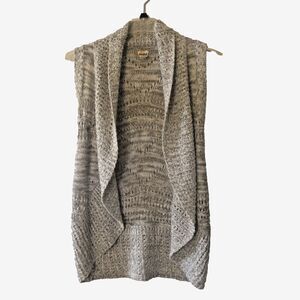 Mudd Sweater Vest Gray Tweed Med Open Front Retro 90s Lightweight Open Weave